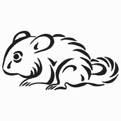 Cute rodent vector illustration, hand drawn animal chinchilla. Silhouette ink drawing. tattoo design.