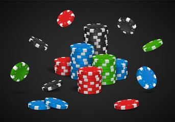 Poker chips on a dark background. Vector illustration.