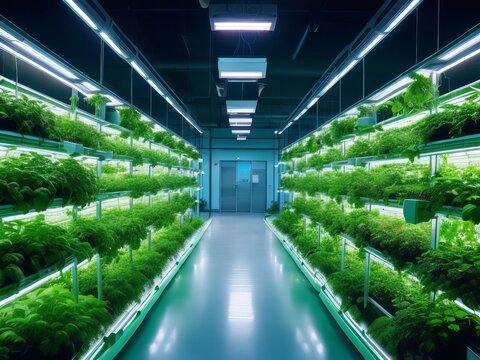 Illuminating Sustainable Agriculture with LED Grow Lights. Generative AI.