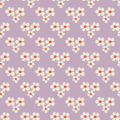 Seamless pattern with flowers in Groovy style on blue violet