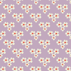 Seamless pattern with flowers in Groovy style on blue violet