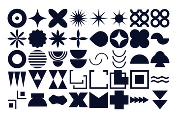 Fototapeta premium Set geometric shapes contemporary modern trendy elements basic forms isolated on white background, futuristic figures, minimal abstract