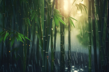 Bamboo Forest in Sunlight.Generative Ai