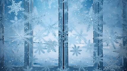 Naklejka na ściany i meble Digital blue snowflake geometric abstract graphic poster web page PPT background