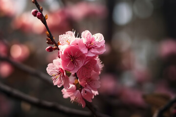 Fototapeta na wymiar pink flower with blurred background. Generative Ai