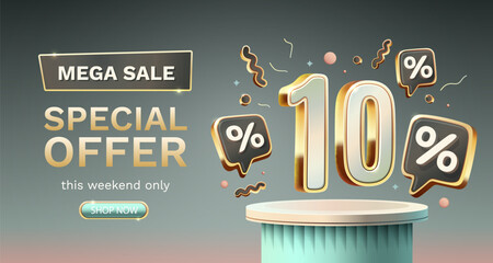 Save offer, 10 off sale banner. Sign board promotion. Vector illustration