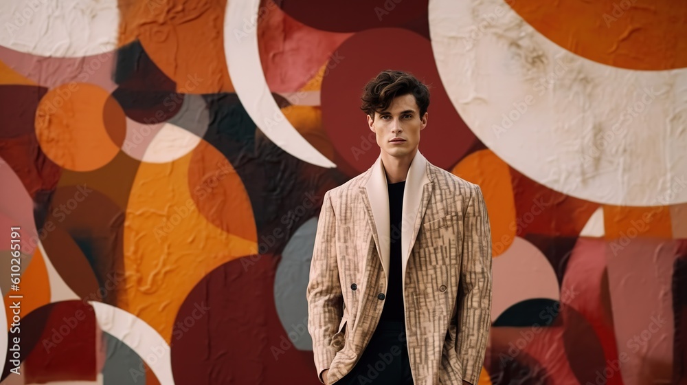 Wall mural An illustration of a fashion portrait of a man combined with abstract art., AI Generated