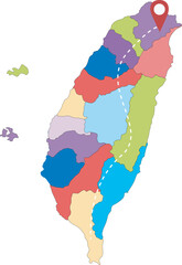 vector detailed detailed country map of Taiwan with area plan