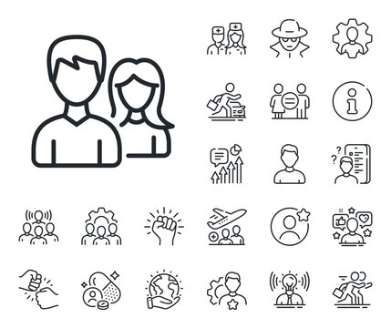 Users Group Or Teamwork Sign. Specialist, Doctor And Job Competition Outline Icons. Couple Line Icon. Male And Female Person Silhouette Symbol. Couple Line Sign. Vector