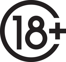 Plus 18 prohibition sign for people under eighteen years of age. For adults only. Vector illustration.
