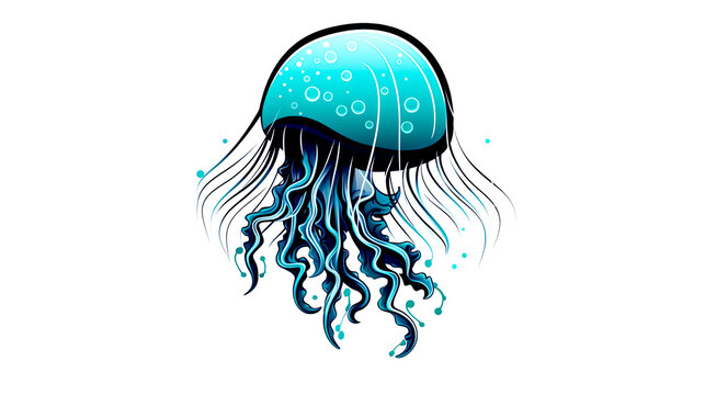 Colorful logo jellyfish design illustration, generative AI.