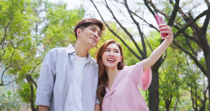 asian couple happily selfie