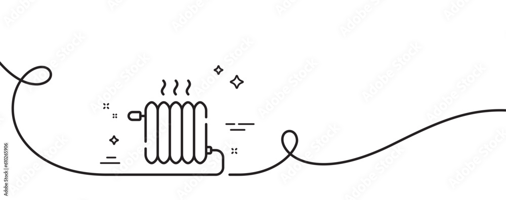 Poster radiator line icon. continuous one line with curl. heat convector sign. temperature heater symbol. r