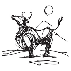 Bull. Animal silhouette. Line drawing of a buffalo