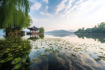 river in the park. Generative Ai