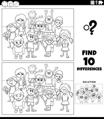 differences activity with cartoon children coloring page