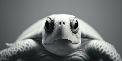 Black and white portrait, close-up of a sea turtle, turtle, caretta caretta, black and white background, Generative AI