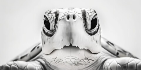 Black and white portrait, close-up of a sea turtle, turtle, caretta caretta, black and white background, Generative AI