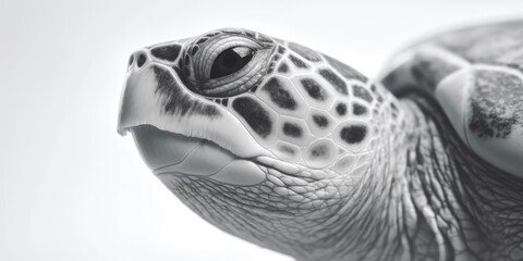Black and white portrait, close-up of a sea turtle, turtle, caretta caretta, black and white background, Generative AI