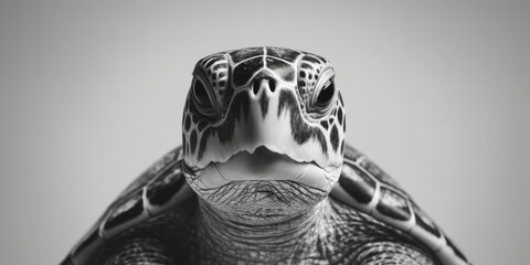Black and white portrait, close-up of a sea turtle, turtle, caretta caretta, black and white background, Generative AI