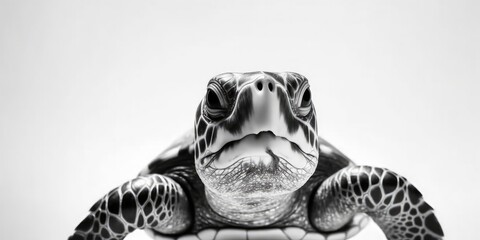 Black and white portrait, close-up of a sea turtle, turtle, caretta caretta, black and white background, Generative AI
