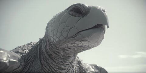 Black and white portrait, close-up of a sea turtle, turtle, caretta caretta, black and white background, Generative AI