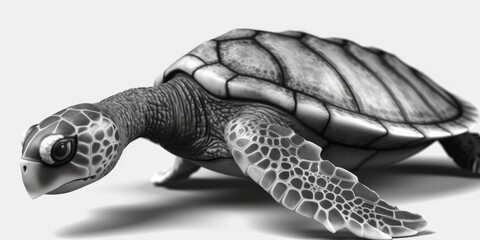 Black and white portrait, close-up of a sea turtle, turtle, caretta caretta, black and white background, Generative AI