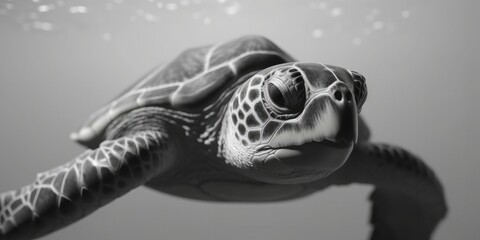 Black and white portrait, close-up of a sea turtle, turtle, caretta caretta, black and white background, Generative AI