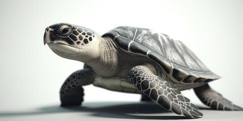 Black and white portrait, close-up of a sea turtle, turtle, caretta caretta, black and white background, Generative AI