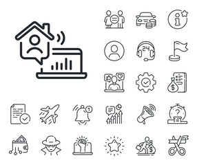 Freelance job sign. Salaryman, gender equality and alert bell outline icons. Work at home line icon. Remote office employee symbol. Work home line sign. Spy or profile placeholder icon. Vector