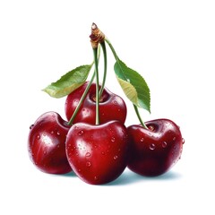 High Detail Fresh Cherry with Water Drops isolated on White Background Generative AI