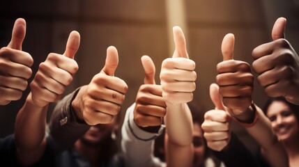 Thumbs up. Group of people thank you, support or teamwork hands for vote, yes or like emoji. Generative AI