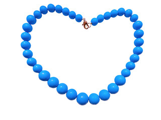 Blue beads necklaces laid out in heart shape isolated on transparency png file