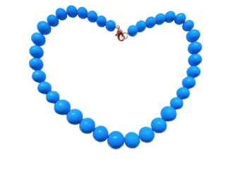 Blue beads necklaces laid out in heart shape isolated on transparency png file