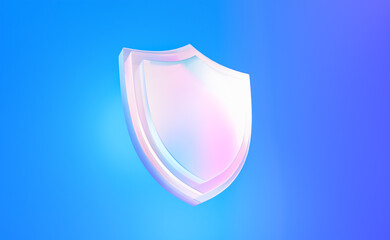 Colorful blue pink clean shield guard protection, cyber security firewall technology concept design, modern trendy elegant glass 3d digital data business icon illustration