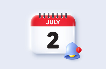 2nd day of the month icon. Calendar date 3d icon. Event schedule date. Meeting appointment time. 2nd day of July month. Calendar event reminder date. Vector