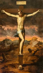 Deurstickers NAPLES, ITALY - APRIL 23, 2023: The painting of Crucifixion in the church Chiesa di San Giovanni a Carbonara by Giorgio Vasari (1511 - 1574). © Renáta Sedmáková