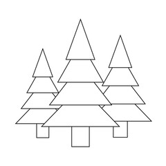 Obraz premium The icon of three Christmas trees of different sizes in a clearing in the forest on a white background.