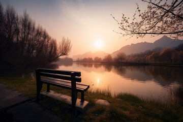 sunset on the lake. Generative Ai