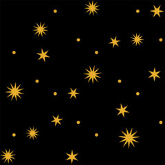 Seamless pattern with yellow stars on black background