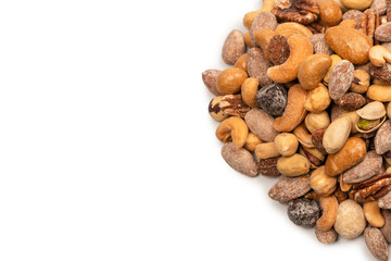 A group of almonds, pistachios, walnuts, macadamia, cashews.
