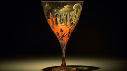 Glass with vintage art in it. Beautiful illustration picture. Generative AI