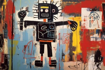 Robot art on the wall. Beautiful illustration picture. Generative AI