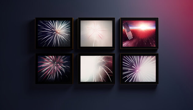 Picture frames with fireworks for american event Memorial Day, July 4
