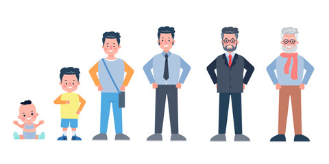 Character with human life cycles vector illustration. Character of a man in different ages