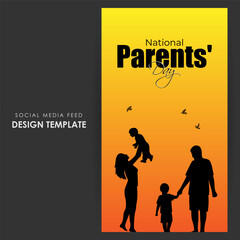 Vector illustration of Happy Parents' Day 8 July social media story feed mockup template