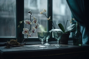 Fototapeta na wymiar flowers in a window. Generative Ai