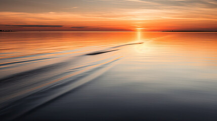 Fototapeta na wymiar minimalist stunning beach sunset over the shimmering waters, simple summer