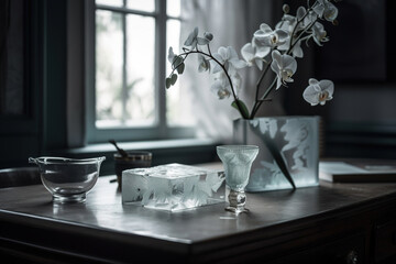 flowers in a window. Generative Ai