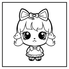 Cute Doll Coloring Book Cartoon Ilustration-01